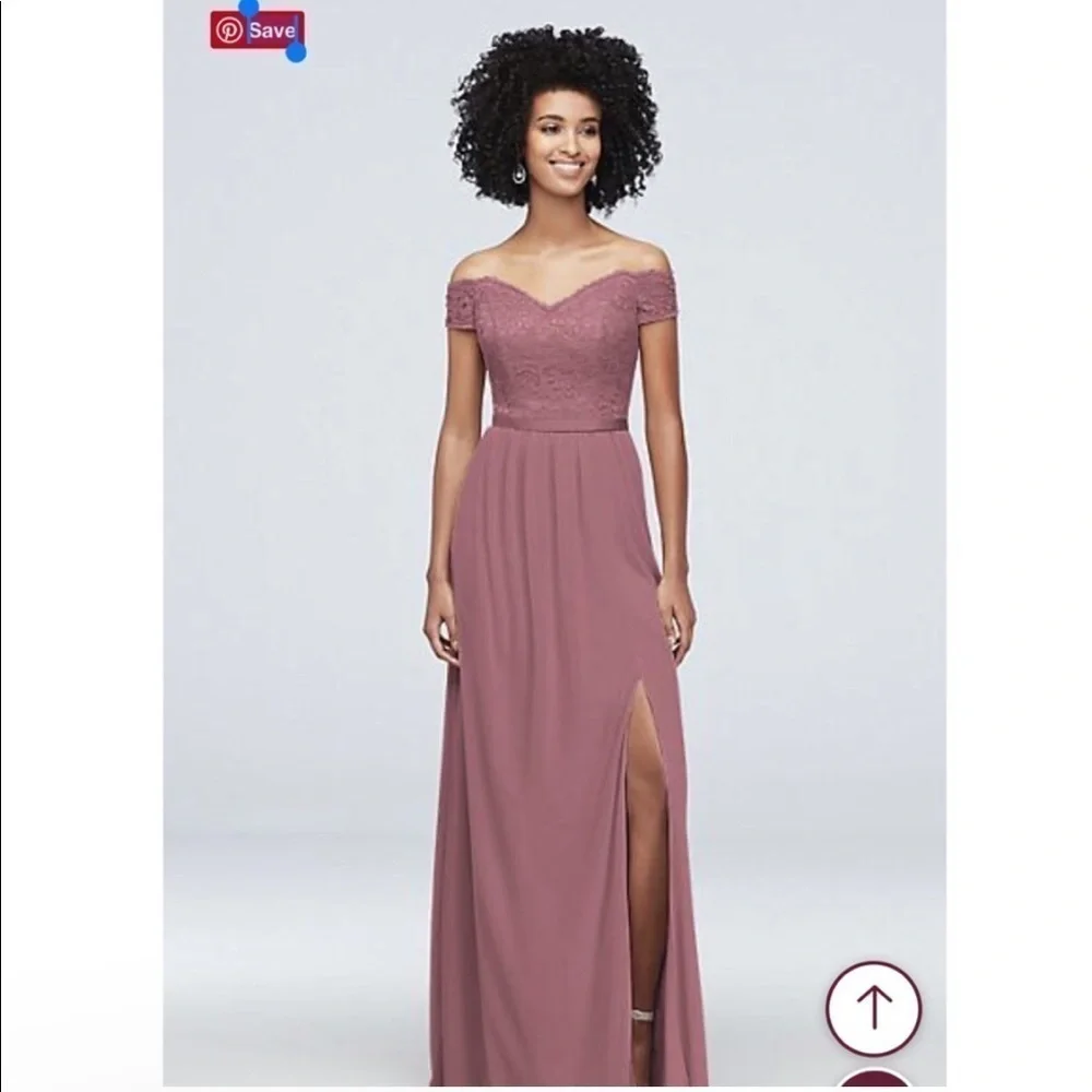 David’s Bridal Off the Shoulder Lace & Mesh Maxi The Beloved Dress